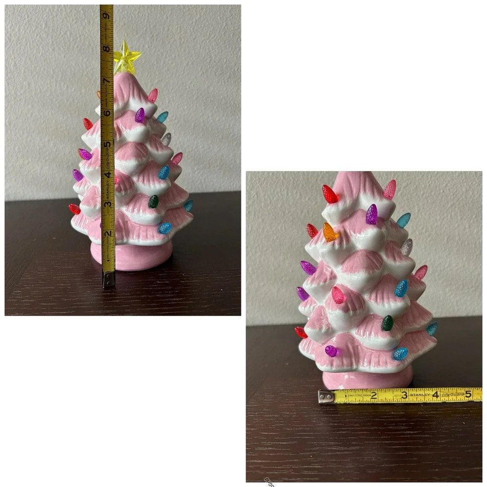 Retro Pink Glaze Ceramic Led Light Up Charming Christmas Tree Decor